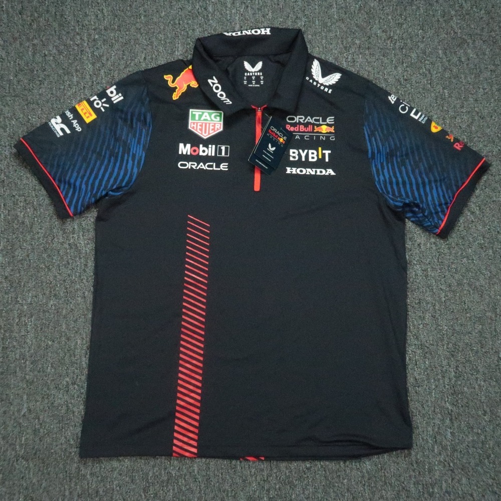 Castore Shirt Mens XL Black Blue Red Bull Racing 1/4 Zip Polo Short Sleeve NWT